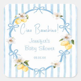 Italian Hand Drawn Coastal Lemon Baby Shower Quadratischer Aufkleber