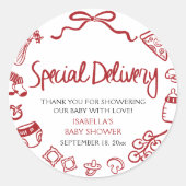 Italian Hand Drawn Special Delivery Baby Shower Runder Aufkleber (Vorderseite)