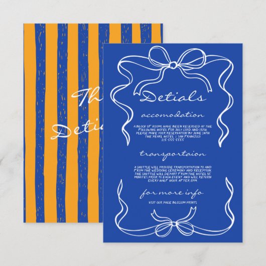 Italian Hand Written Painted Pinstripes Wedding Begleitkarte (Vorne/Hinten)