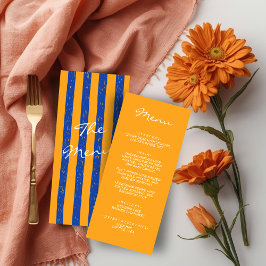 Italian Hand Written Painted Pinstripes Wedding Menükarte