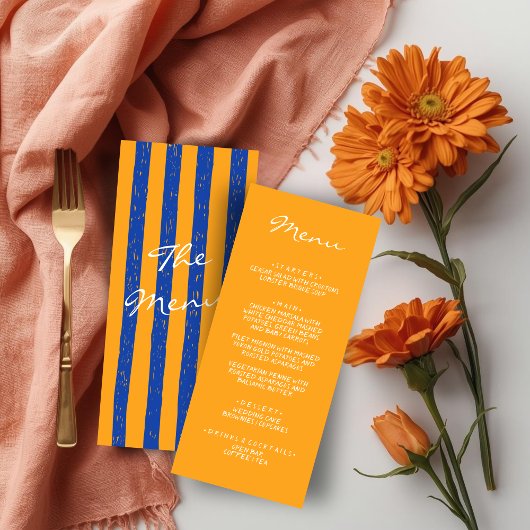 Italian Hand Written Painted Pinstripes Wedding Menükarte