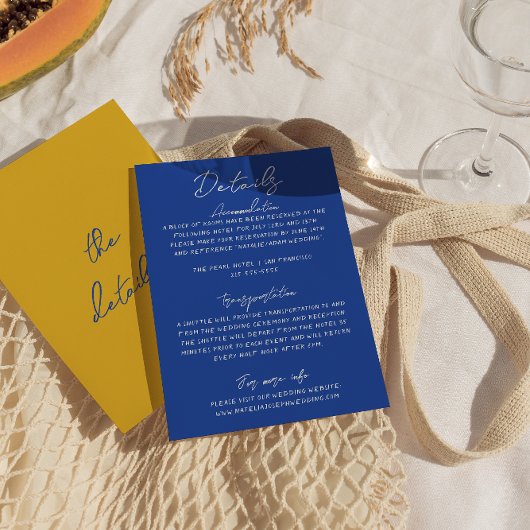 Italian Hand Written Yellow Blue Wedding Details Begleitkarte