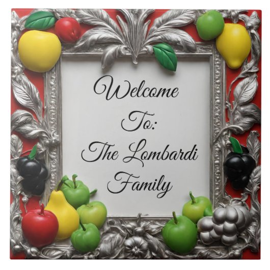 Italian Kitchen Fruit Frame Personalized Welcome  Fliese (Vorderseite)