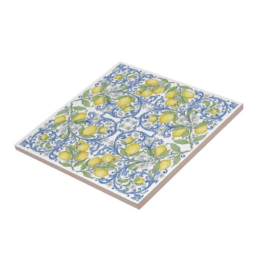 Italian Lemon Citrus Blue Majolica Tile Pattern Fliese (Seite)