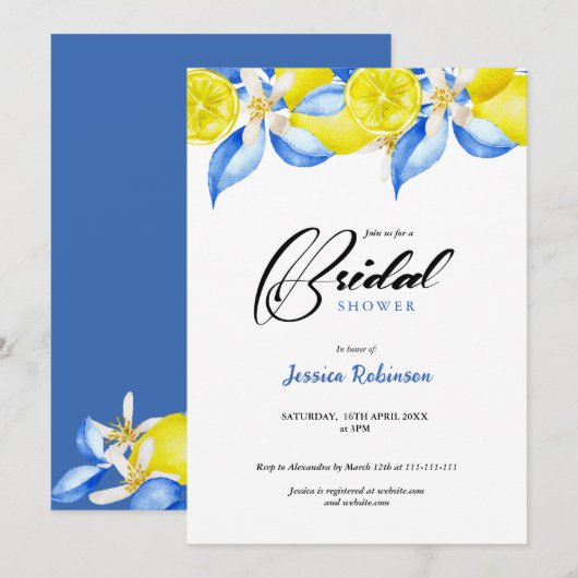 Italian Lemon Floral Bridal Shower invite Einladung (Vorne/Hinten)