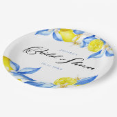 Italian Lemon Floral Bridal Shower invite Pappteller (Schrägansicht)