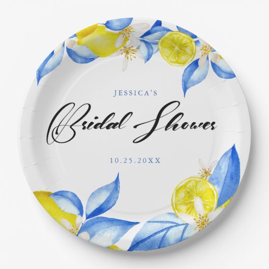 Italian Lemon Floral Bridal Shower invite Pappteller (Vorderseite)