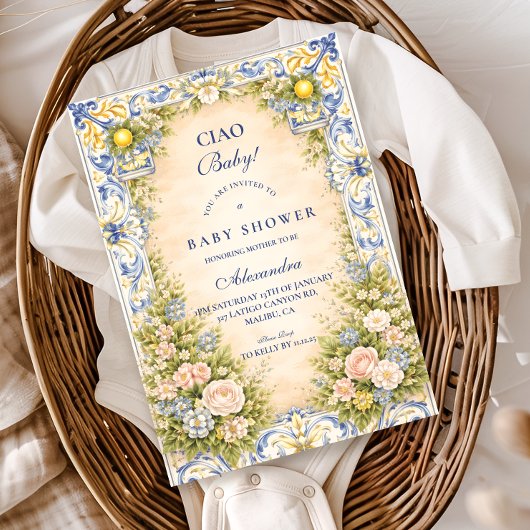 Italian Lemon Floral Frame Baby Shower Einladung