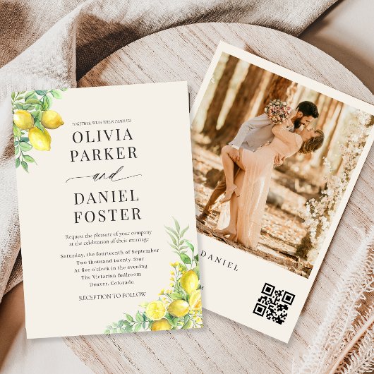 Italian Lemon Garden QR Code Photo Wedding Einladung