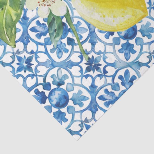 Italian Lemons Blue White Tile Decoupage Seidenpapier (Ausschnitt)