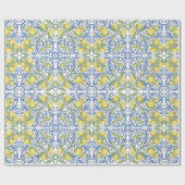 Italian Mediterranean Blue Lemon Floral Geschenkpapier (Flach)