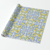 Italian Mediterranean Blue Lemon Floral Geschenkpapier (Ungerollt)