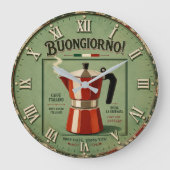 Italian Moka Pot Coffee Kitchen Decor Große Wanduhr (Vorderseite)