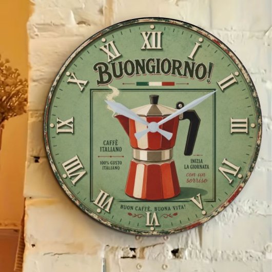 Italian Moka Pot Coffee Kitchen Decor Große Wanduhr