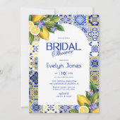 Italian Mosaic Blue Tile Lemons Arch Bridal Shower Einladung (Vorderseite)