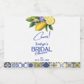 Italian Mosaic Blue Tile & Lemons Bridal Shower Alkoholflaschenetikett (Einzelnes Label)