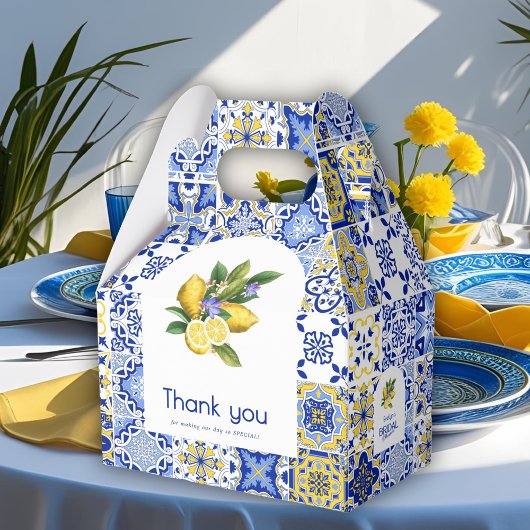 Italian Mosaic Blue Tile & Lemons Bridal Shower Geschenkschachtel