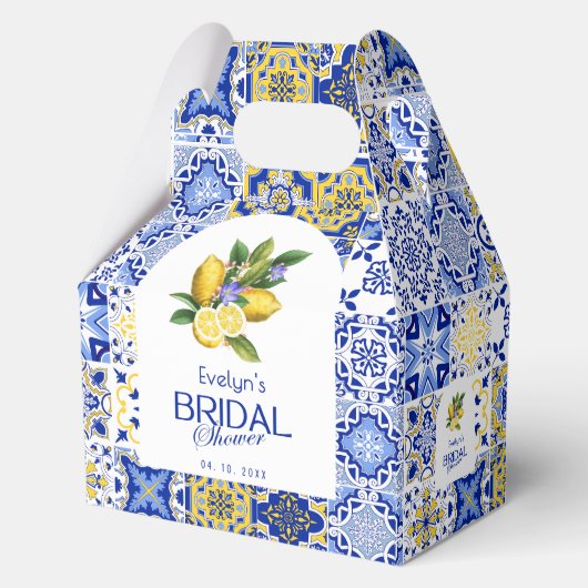 Italian Mosaic Blue Tile & Lemons Bridal Shower Geschenkschachtel (Vorderseite)