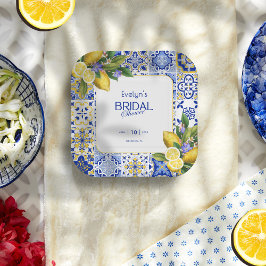 Italian Mosaic Blue Tile Lemons Bridal Shower Pappteller
