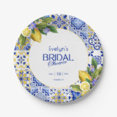 Italian Mosaic Blue Tile Lemons Bridal Shower Pappteller (Vorderseite)