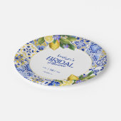 Italian Mosaic Blue Tile Lemons Bridal Shower Pappteller (Schrägansicht)