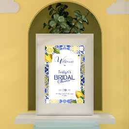 Italian Mosaic Blue Tile & Lemons Bridal Shower Poster