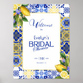 Italian Mosaic Blue Tile & Lemons Bridal Shower Poster (Vorne)