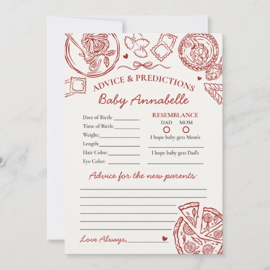 Italian Pasta Advice for Baby Shower Card Einladung (Vorderseite)