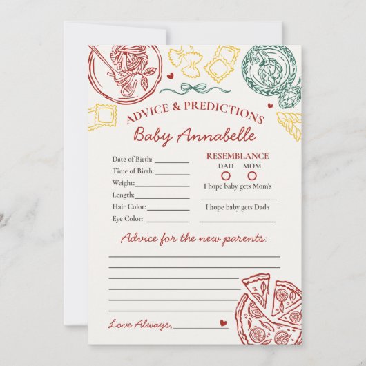 Italian Pasta Advice for Baby Shower Card Einladung (Vorderseite)