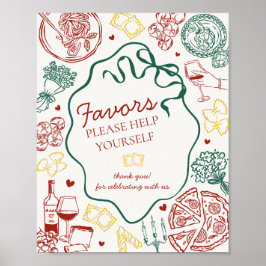 Italian Pasta Dinner Party Favors Sign Poster