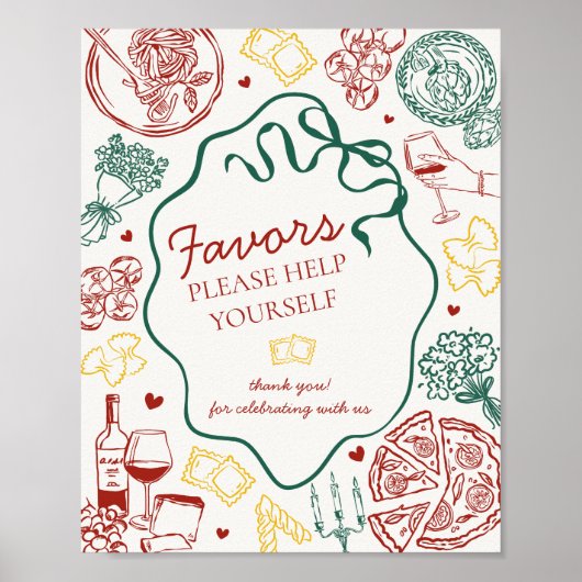 Italian Pasta Dinner Party Favors Sign Poster (Vorne)