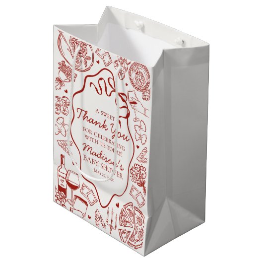 Italian Pasta Special Delivery Baby Shower Favor Mittlere Geschenktüte (Vorderseite Schrägansicht)
