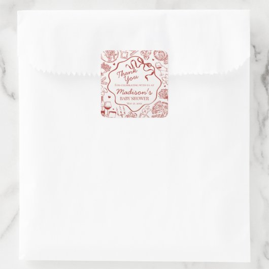Italian Pasta Special Delivery Baby Shower Favor Quadratischer Aufkleber (Tasche)