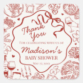 Italian Pasta Special Delivery Baby Shower Favor Quadratischer Aufkleber (Vorderseite)