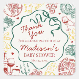 Italian Pasta Special Delivery Baby Shower Favor Quadratischer Aufkleber
