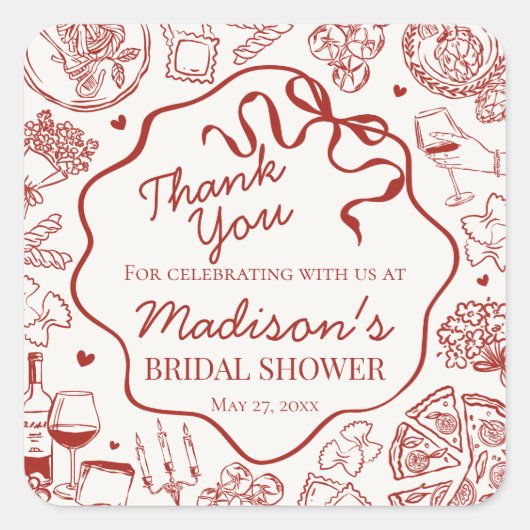 Italian Pasta Thats Amore Bridal Shower Favor Quadratischer Aufkleber (Vorderseite)