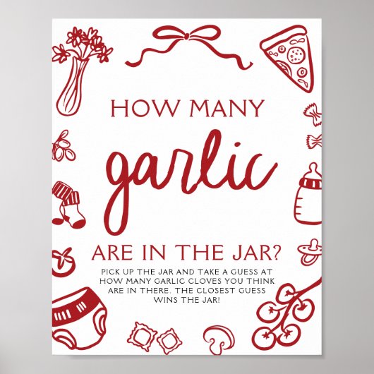 Italian Pizza Guess How Many Garlic Baby Shower  Poster (Vorne)