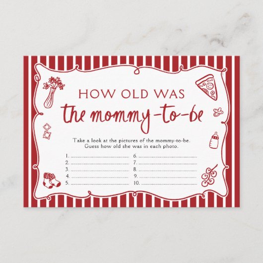 Italian Pizza How Old Was Mommy Baby Shower Game Begleitkarte (Vorderseite)