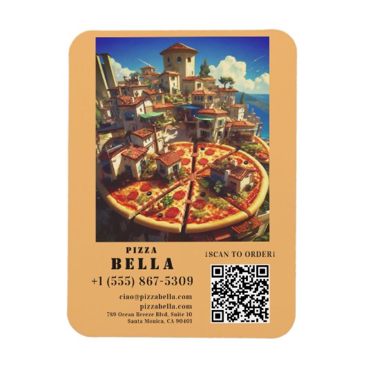 Italian Pizza Scan to Order QR Code Custom Magnet (Vertikal)
