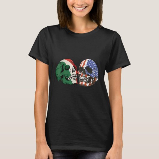 Italian Roots American Born Italia Skull Flag Usa  T-Shirt (Vorderseite)