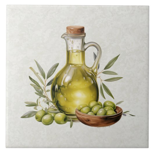 Italian Rustic Tuscany Olive Oil Bottle Watercolor Fliese (Vorderseite)