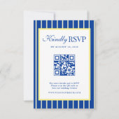 Italian Striped Blue & Yellow Wedding QR Code RSVP Karte (Vorderseite)