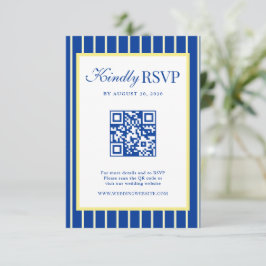 Italian Striped Blue & Yellow Wedding QR Code RSVP Karte