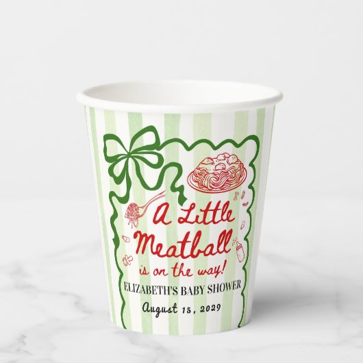 Italian Theme Baby Shower Green Bow Pappbecher (Vorderseite)