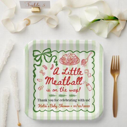 Italian Theme Baby Shower Green Bow Pappteller (Hochzeit)