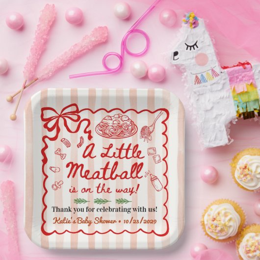 Italian Theme Baby Shower Red Bow Pappteller (Party)