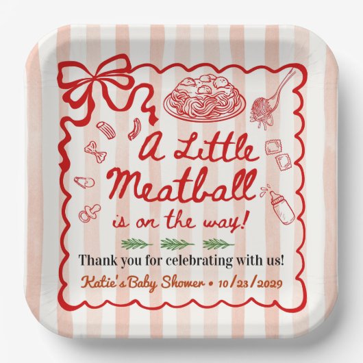 Italian Theme Baby Shower Red Bow Pappteller (Vorderseite)
