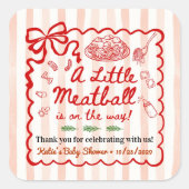 Italian Theme Baby Shower Red Bow Quadratischer Aufkleber (Vorderseite)