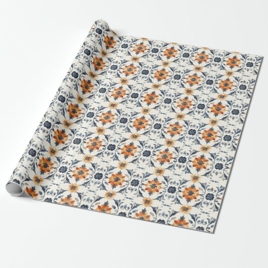 Italian Tile Gift Wrap, Terracotta Blue Pattern Geschenkpapier (Ungerollt)