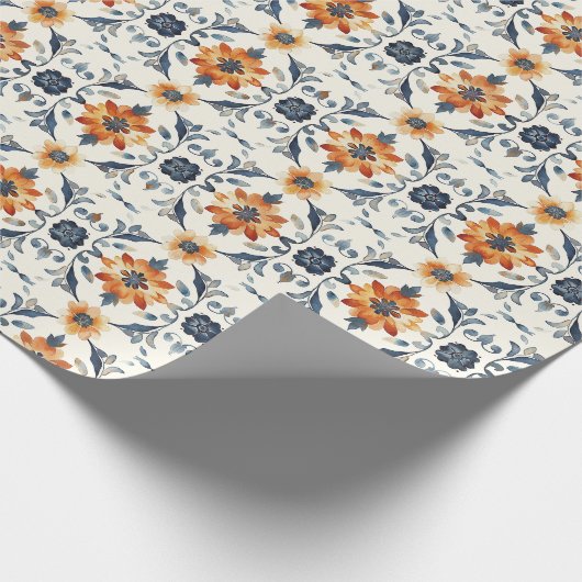 Italian Tile Gift Wrap, Terracotta Blue Pattern Geschenkpapier (Ecke)